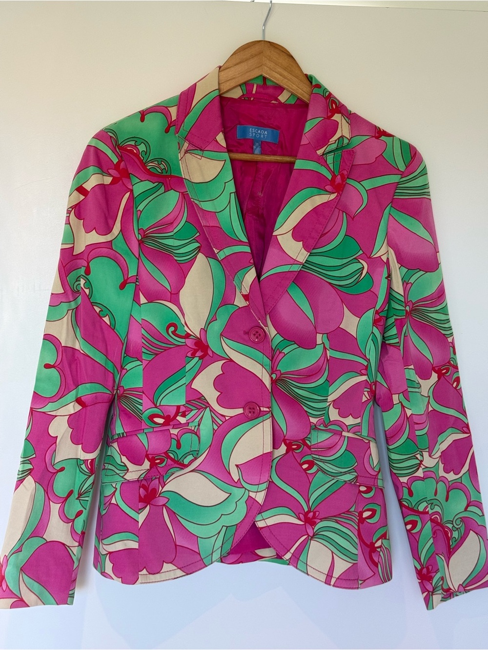 Escada Vibrant Pink, Green & Cream Floral Blazer